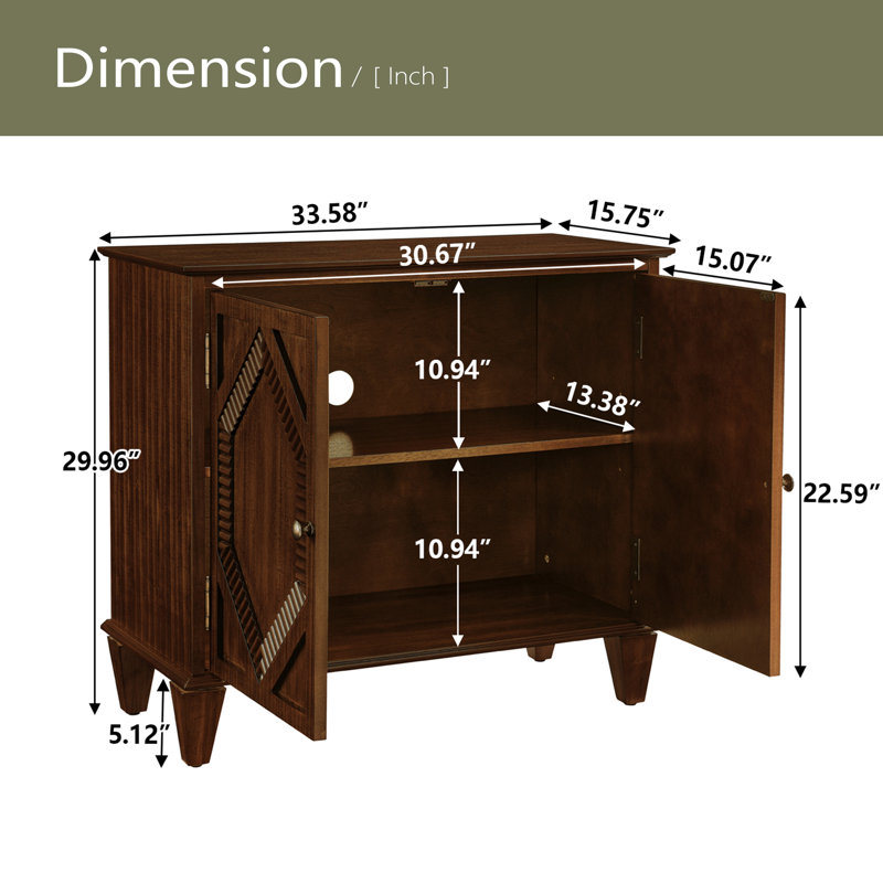 Buffet rétro 33,6 "en bois avec rangement, Noyer