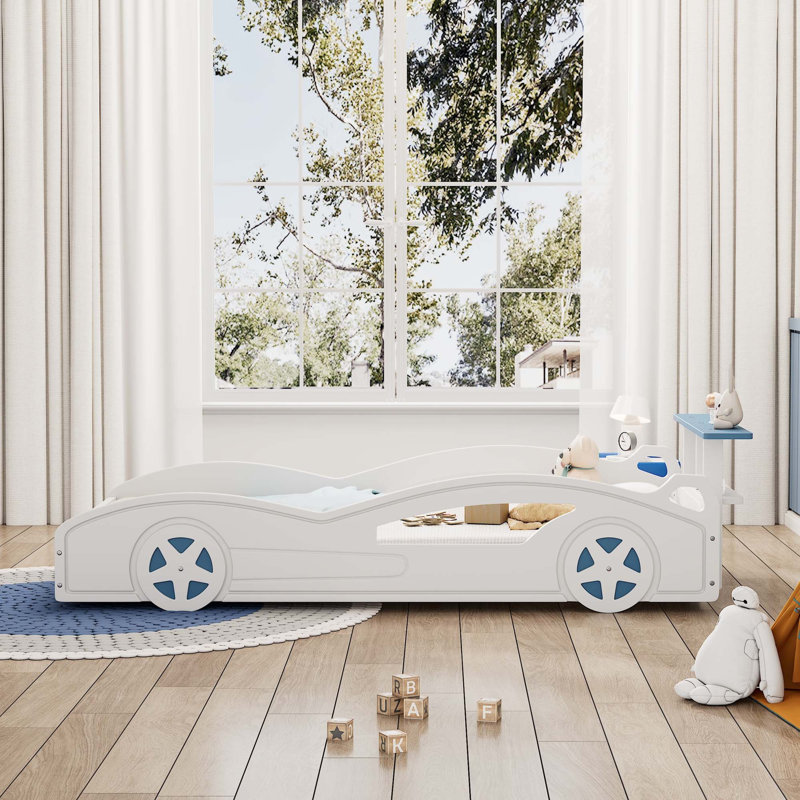 Base de lit plateforme en forme de voiture, Blanc