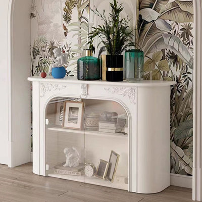 Beige Solid Wood Freestanding Fireplace