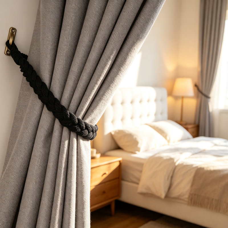 Natural Fabric Curtain Holdback/Tieback, Black