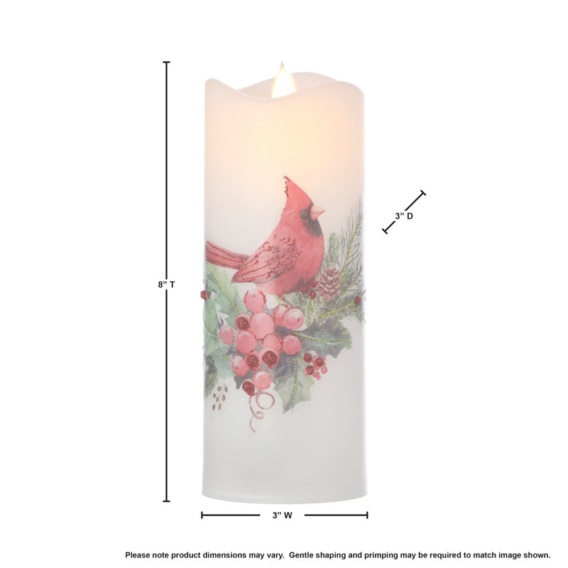 8" Cardinal W/Berries Faux Candle Set of 2