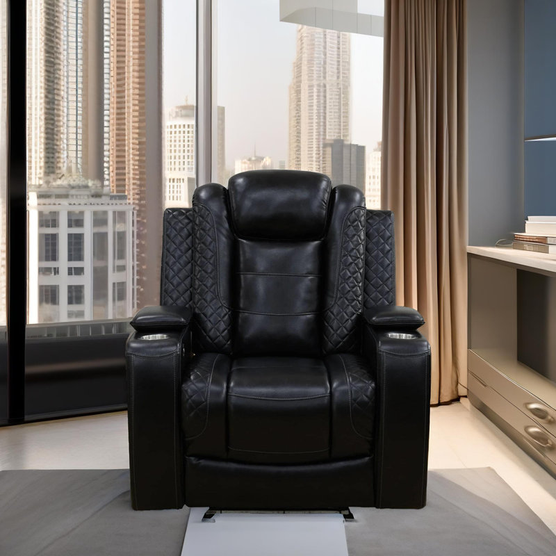 Fauteuil inclinable en cuir vegan foncé Lincoln avec porte-gobelets et lumières DEL