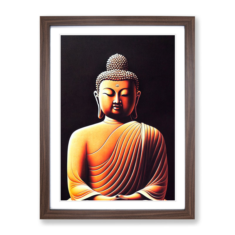 Vibrant Buddha - Single Picture Frame Print, 64cm H x 46cm W x 2cm D, Walnut 