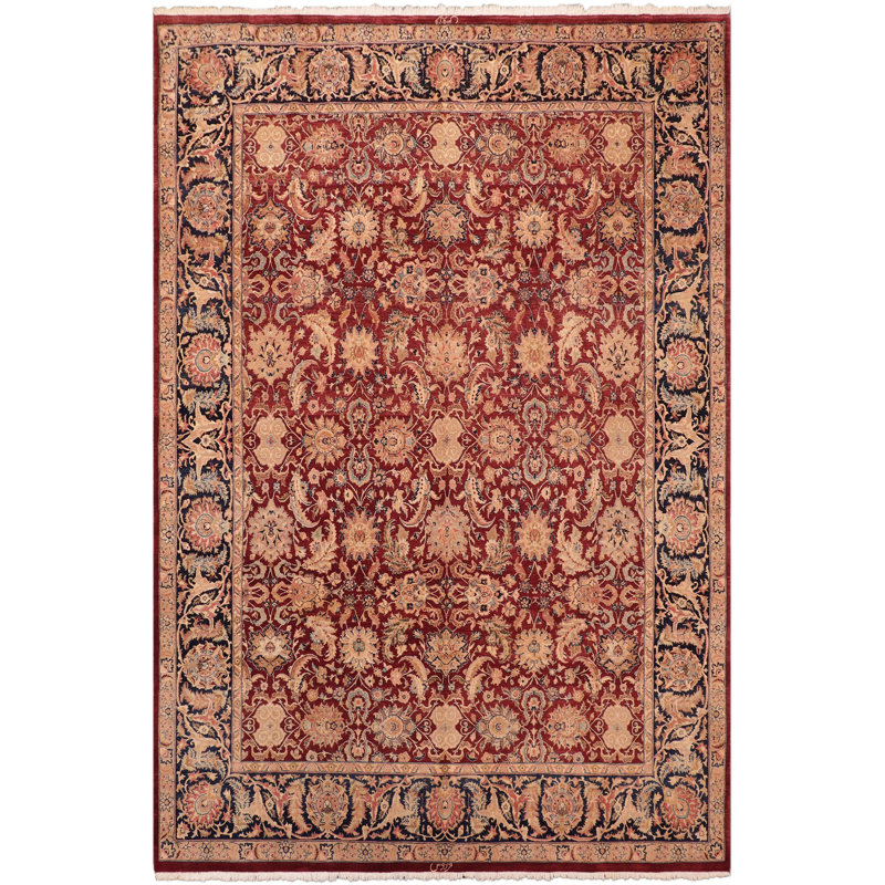 Tapis rouge / bleu / brun clair en laine noué à la main 7 pi 11 po x 10 pi 2 po Parfitt Oriental