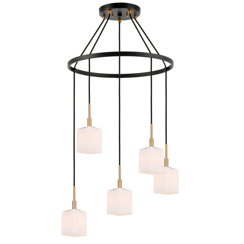 Luminaire suspendu rectangulaire 5 lumières grappe Thiede, Laiton / Bronze, Halogène