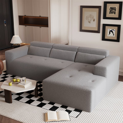 Canapé modulaire moderne de 109 po, canapé en forme de L en tissu Teddy, canapé d'angle à 3 places avec méridienne et coussins de 109 po, aucun assemblage requis