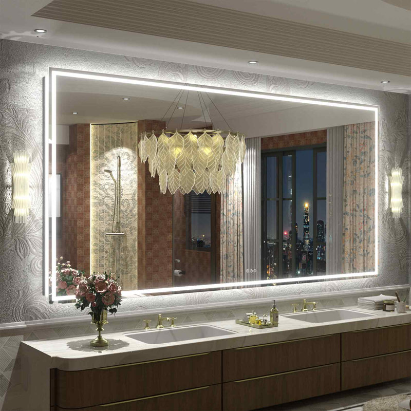 Wayfair Basics® UL Certified Front & Back LED Anti-Fog Tempered Glass Bathroom/Vanity Mirror with 3-Year Warranty, 96" x 48"