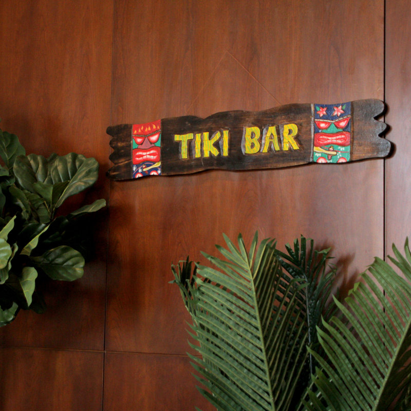 39-Inch Long Hand-Carved and Hand-Painted Wooden Tiki Bar Wall Hanging Sign