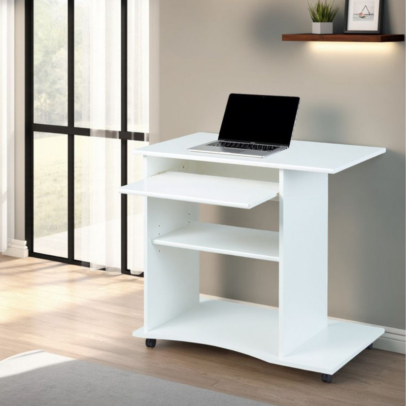 Leming Computer Desk with Keyboard Tray, White