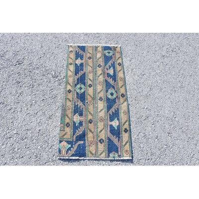 Vintage Handmade Turkish Rug in Bohemian Style - Unique Anatolian Floor Mat for Home Decor Blue/Green