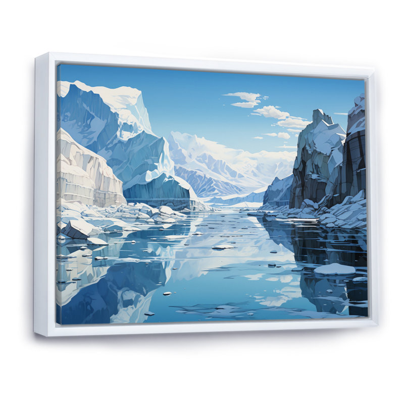 Biritude glacier bleu solitude I - impression, H 16 po x l 32 po x P 1 po, Cadre flottant blanc