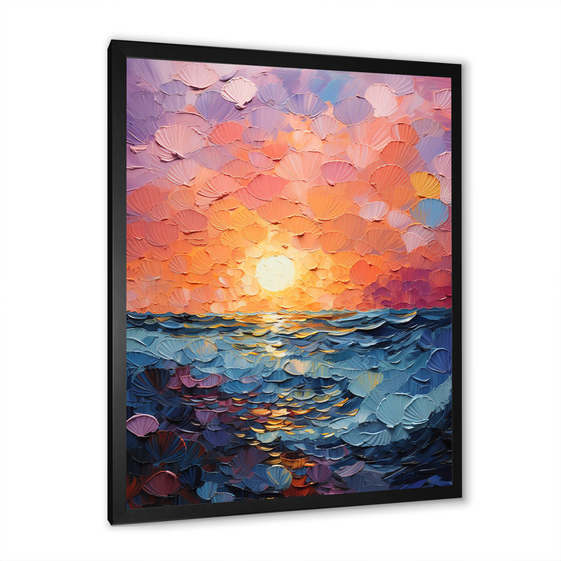 «Coastal Harmony Dreamscape Sunset», reproduction sur toile, Cadre simple noir, H 32 po x l 16 po x P 1 po