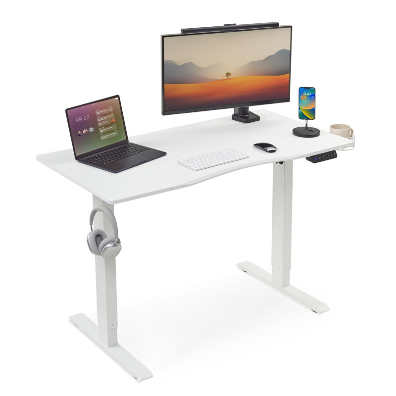 Adbeel Adjustable Metal Base Standing Desk, White