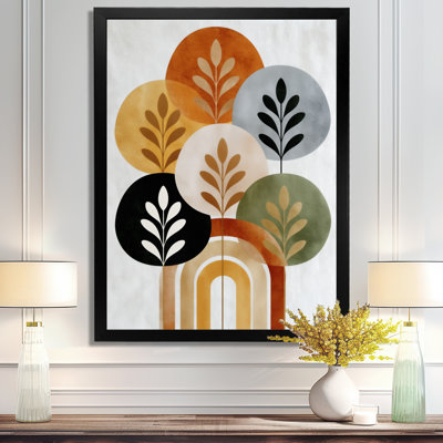Orange Black Bohemian Minimalist Geometric Botanical - Abstract Boho Framed Prints, Orange Boho Canvas Wall Art
