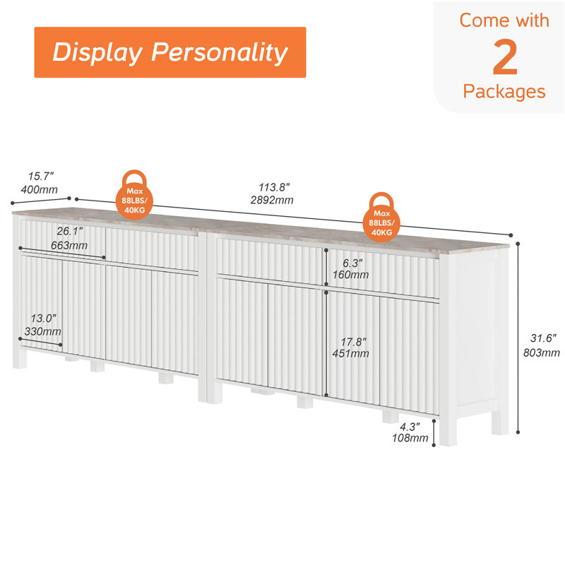 Crédence de rangement l 113,8 po Ternisha