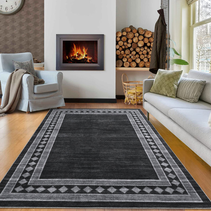 Living Room Rug Large Ultra-Soft Floor Carpet With Rubber Backing Non-Shedding Thin Accent Rug Machine Washable Bordered Indoor Carpet