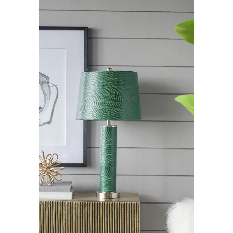 Crocodile Textured Faux Leather Table Lamp - Green