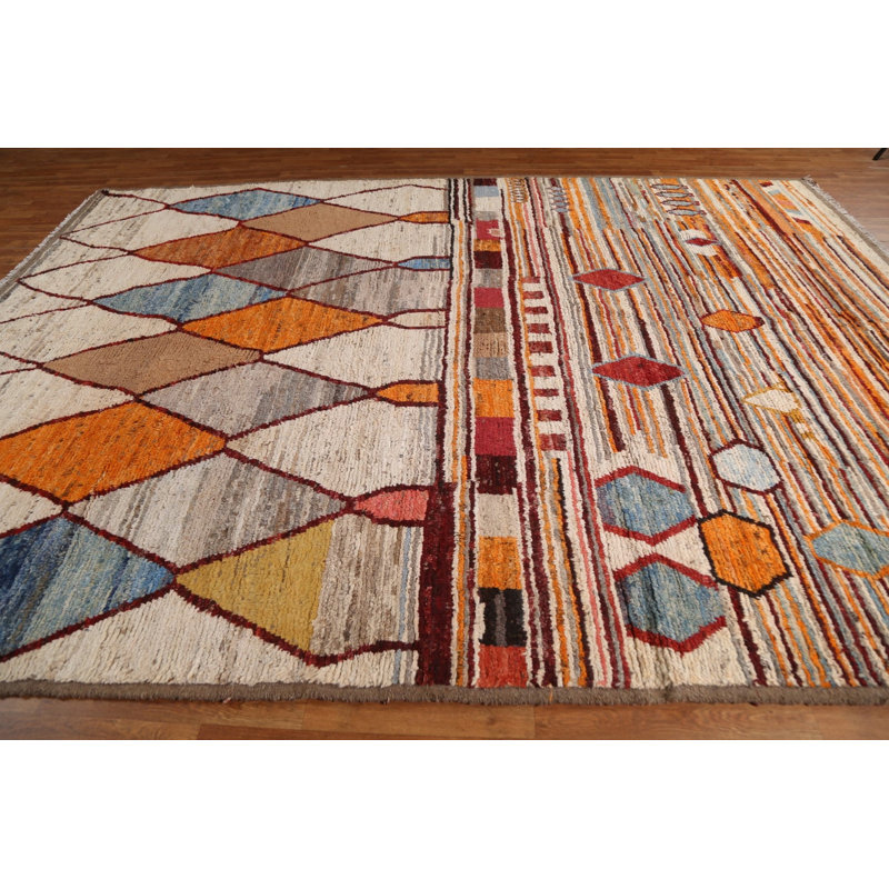 Tapis géométrique marocain noué à la main 9 x 12