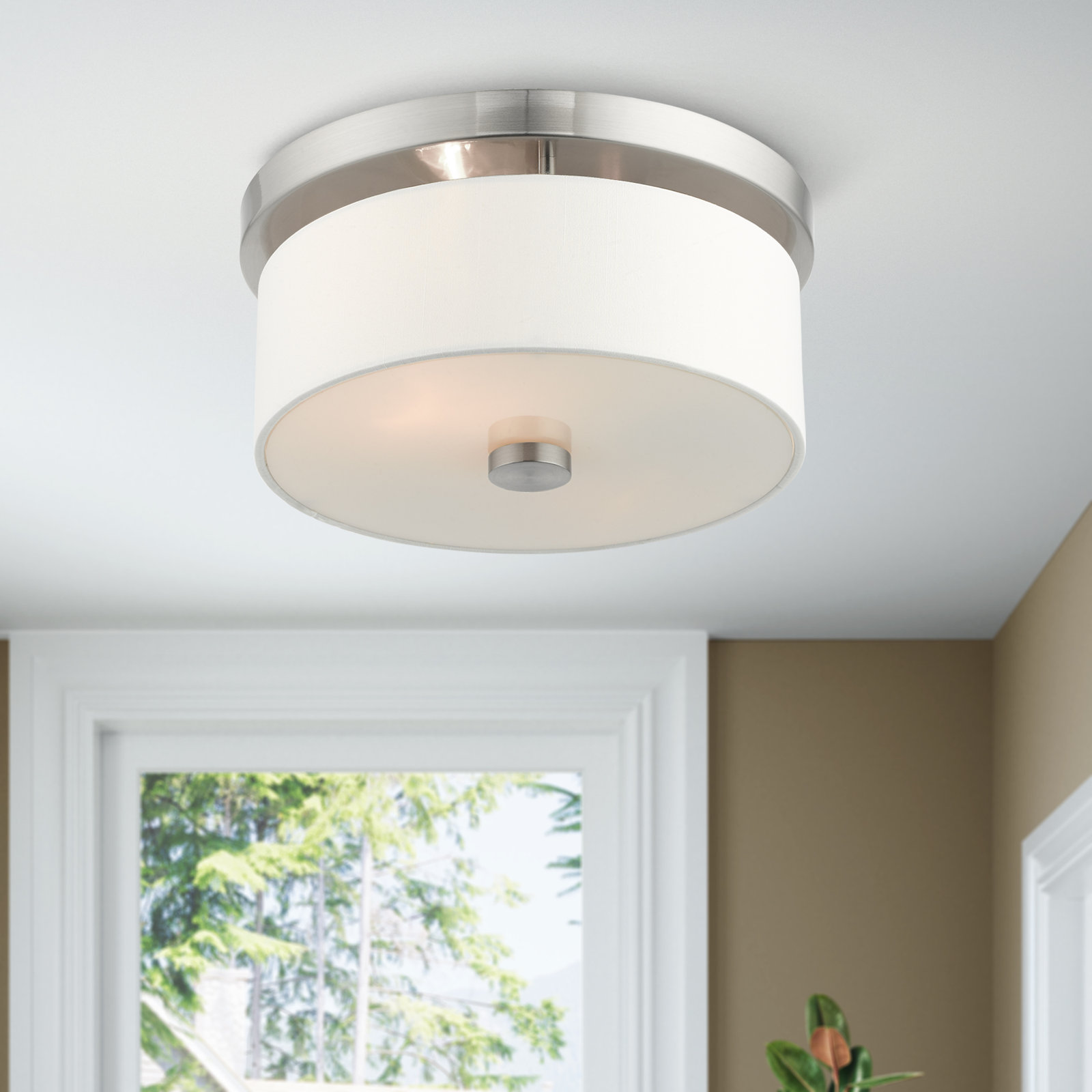 Flaire 2 Light Flush Mount, 5.375" H x 11" W x 11" D, Brushed Nickel