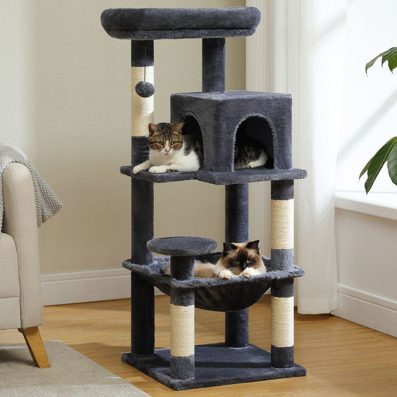 Eluster 56.3" H Cat Tree, Grey, 56.3" H x 21.6" W x 17.7" D