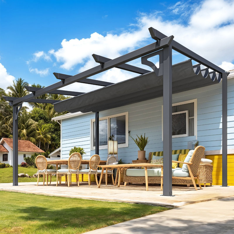 Pergola rétractable avec toit réglable, 99" H x 164.16" W x 110.4" D