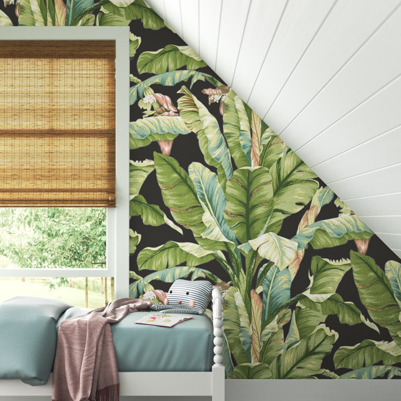 Rouleau de papier peint adhésif L 20 pi x l 27 po Woodway, Noir / Vert