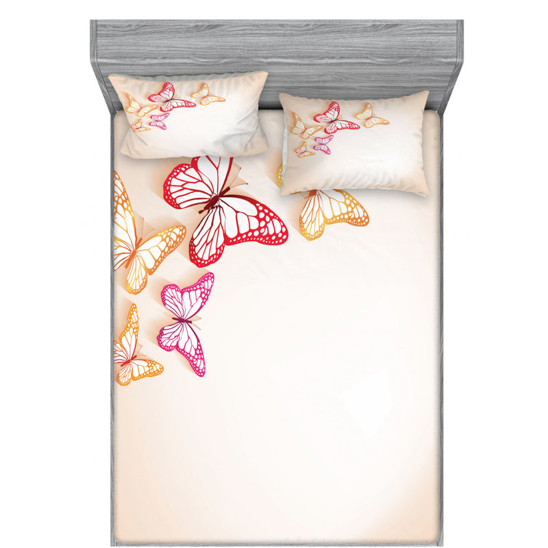 Queen White Microfiber Butterfly Print Bedding Set