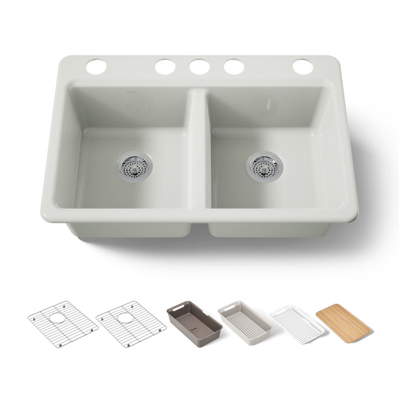 Riverby® 33" undermount double-bowl workstation kitchen sink, Dune