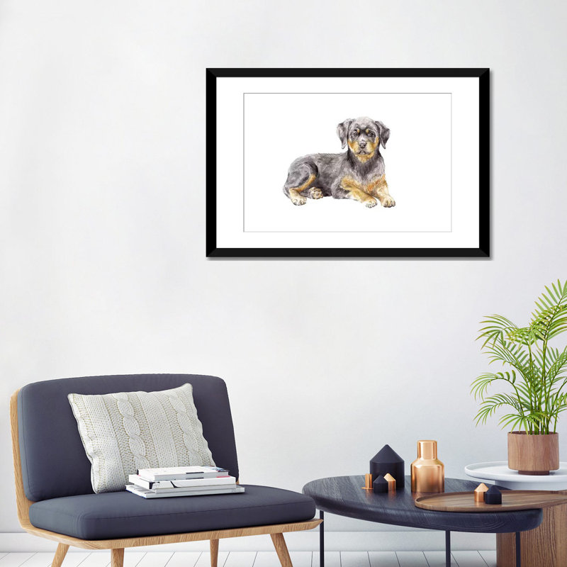 «Rottweiler Puppy», reproduction sur toile, H 16 po x l 24 po x P 1 po, Papier d'art encadré noir, Blanc