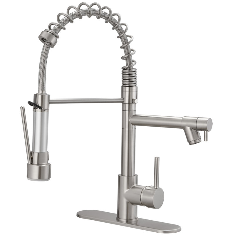 Pull Down Single Handle Kitchen Faucet with Accessories, Brushed Nickel