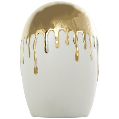 Patrich Ceramic Abstract Decorative Vase with Abstract Gold Melting Drips
