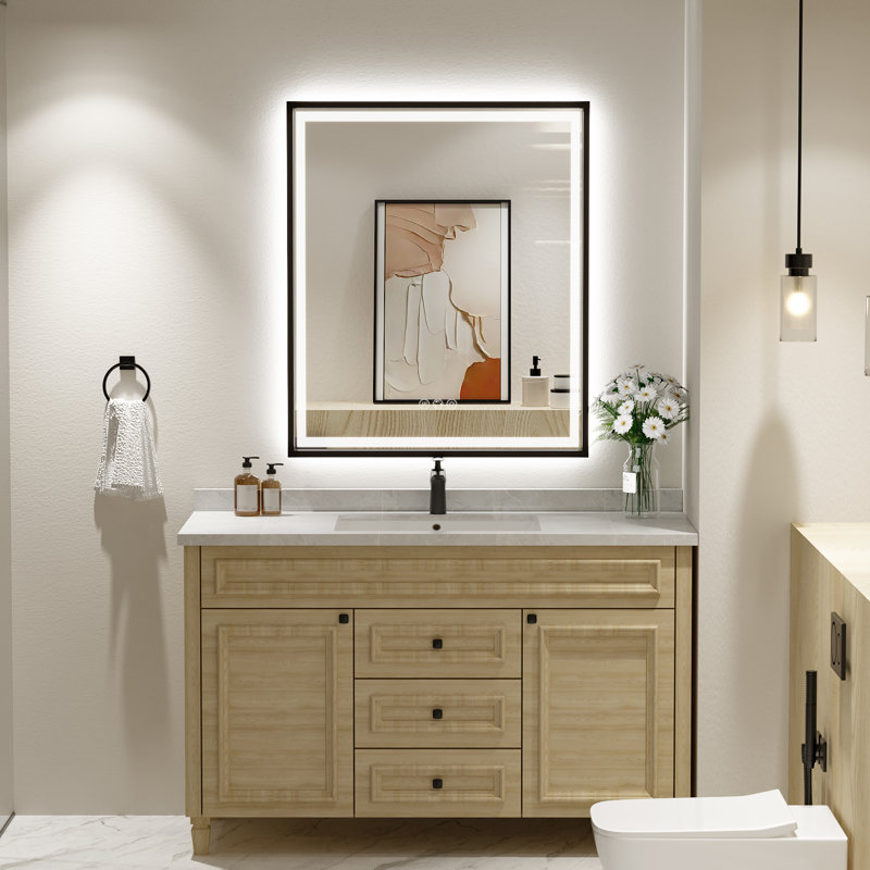Miroir de salle de bain super lumineux, 36 po x 30 po, Noir, noir, noir, noir