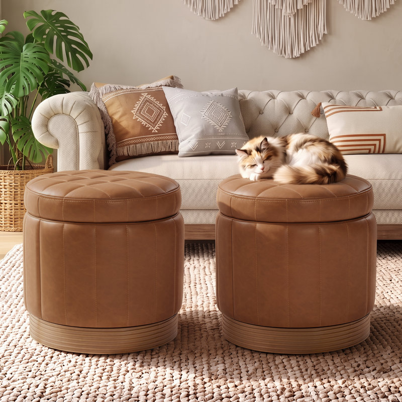 Repose-pieds rond avec repose-pieds pivotant avec plateau rabattable, entièrement assemblé et cadre en bois d'acacia, Brown
