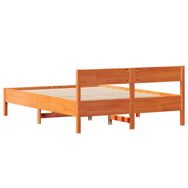 Apollinaire Solid Wood Drawers Bed Frame, 71.5cm H x 205.5cm W x 125.5cm D, Wax Brown