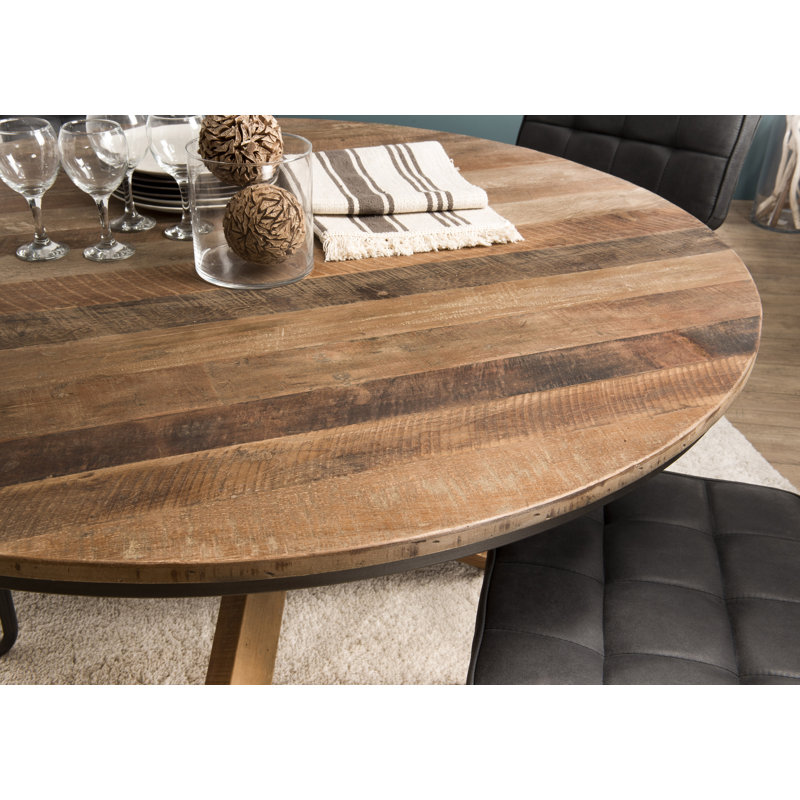 Brigman Round Solid Wood Top Metal Base Dining Table