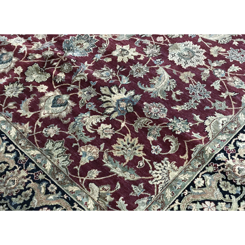 Hand-Knotted High-Quality Red and Black Square Area Rug