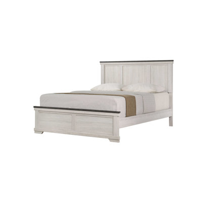 Farmhouse Rustic Style Antique White & Brown Queen Size Panel 1pc Bed Wooden Bedroom Furniture