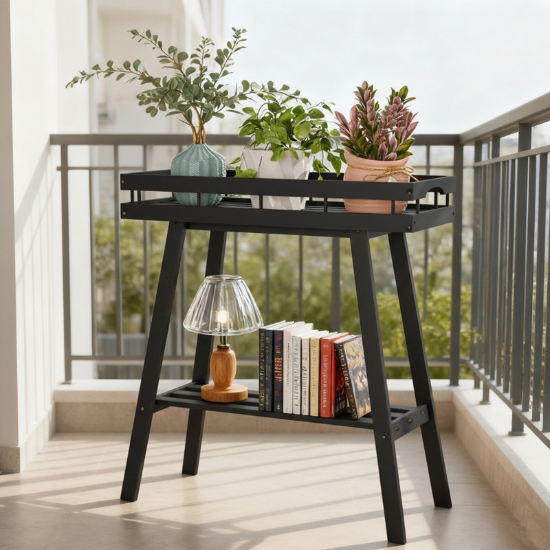 Bamboo Plant Table Stand Indoor, Black