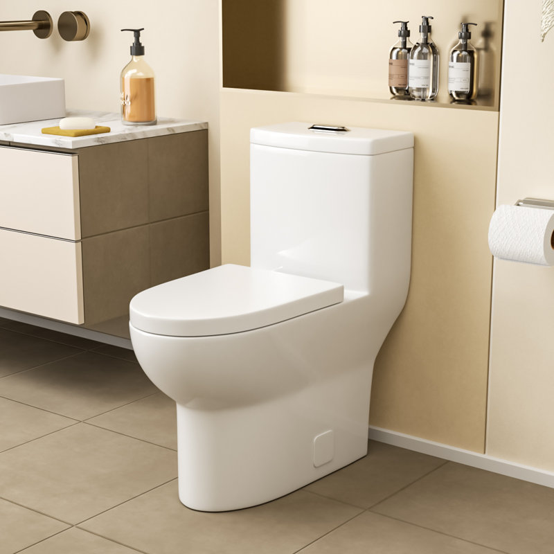 Elongated 17.5" Standard Height One-Piece Toilet Siphonic Flush One-Piece Dual-Flush Toilet (Seat Included), 28" L x 14" W