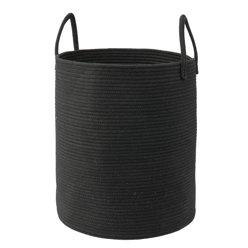 15”x20” Woven Cotton Rope Storage Basket Practical Laundry Hamper for Home Use, Black