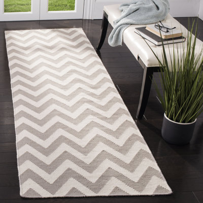 Tapis gris / ivoire en laine et coton tissé à la main Vanderhoof