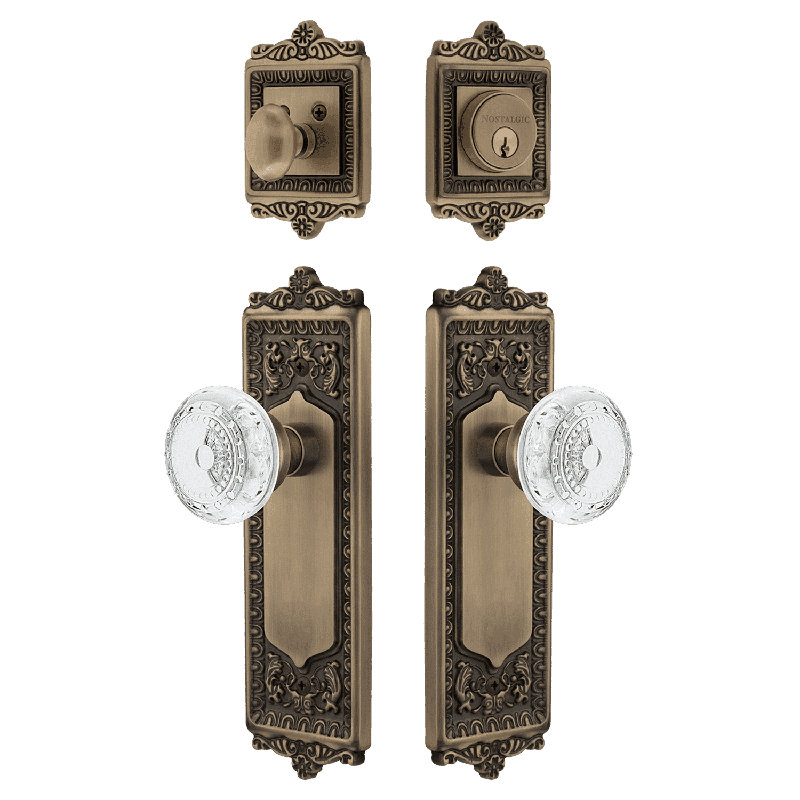 Nostalgic Warehouse Egg & Dart Entry Set with Crystal Meadows Knob, Antique Brass, 2.75