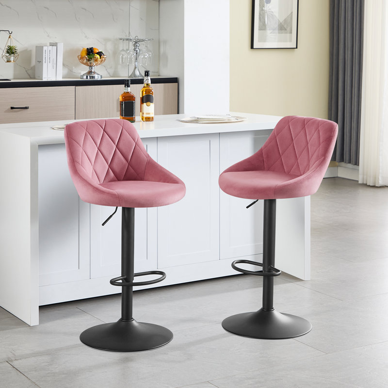 Paynter Swivel Upholstered Adjustable Height Counter Stool with Metal Frame, Pink