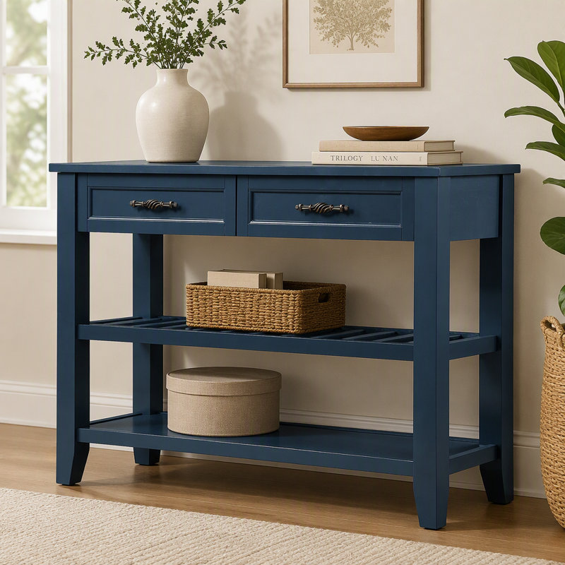 Console en bois avec tiroirs et tablettes, Marine, Marine, Marine