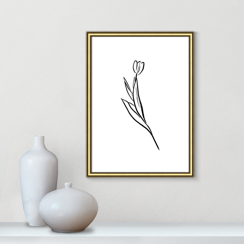 Fleurs simples 1 - reproduction de dessin, H 23 po x l 17 po x P 0,88 po, Papier encadré doré