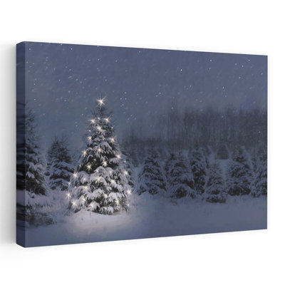 «All Is Bright» - Arbre de Noël contemporain champ bleu nuit