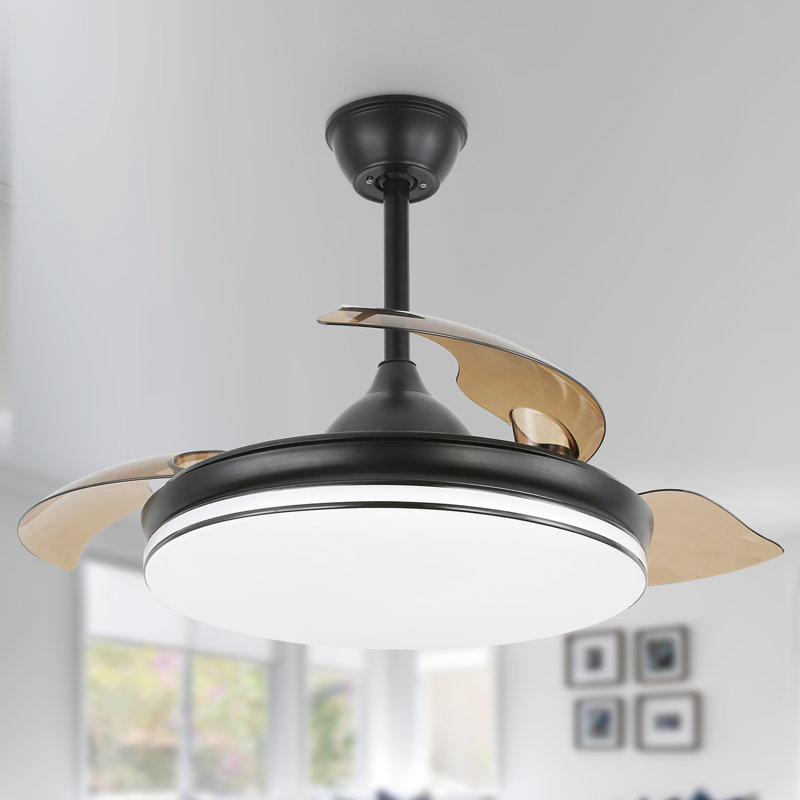 42 po Ventilateur de plafond rétractable moderne avec télécommande et ensemble d'éclairage DEL, Noir
