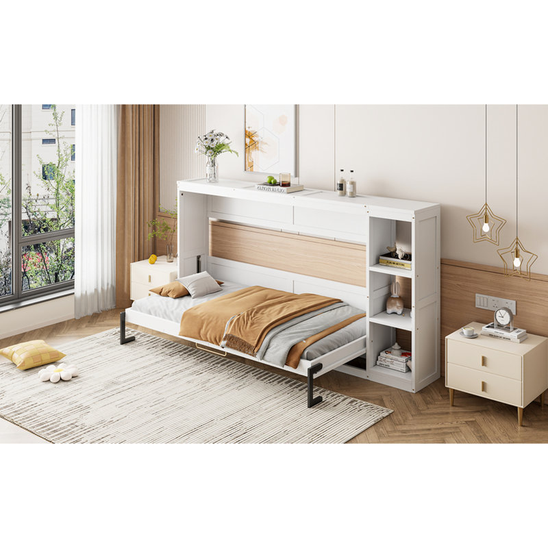 Lit simple avec armoire de rangement blanche et fonctionnalité de maximisation de l'espace, Twin