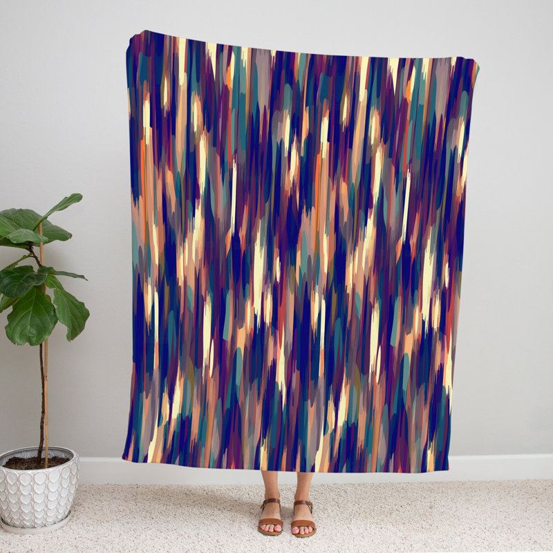 Throw Blanket, 68" W x 80" L, Abstract, Dark Blue/Orange