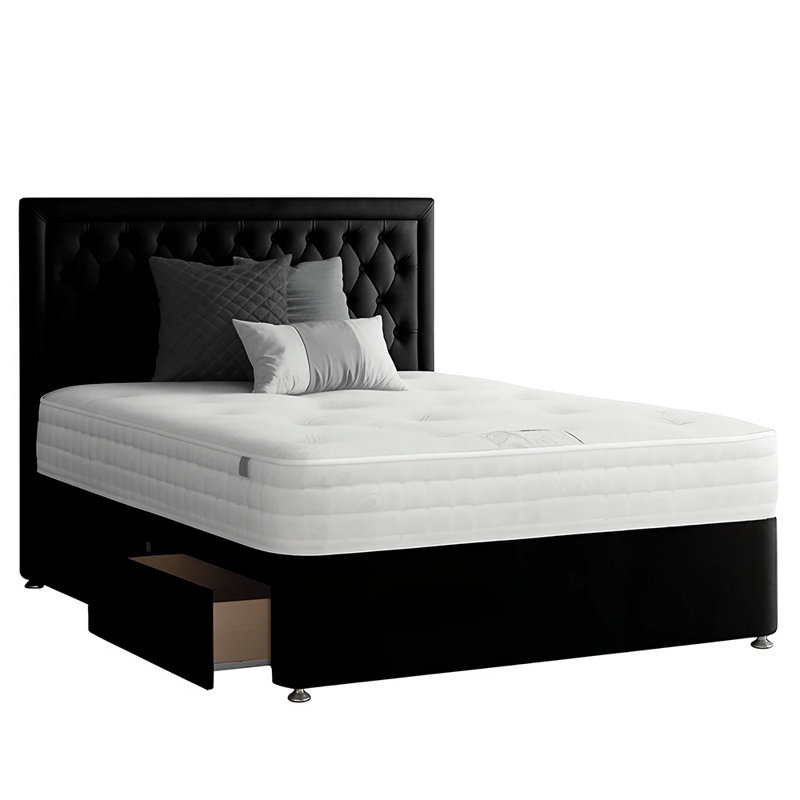 Urbank Divan Bed Base, 2 Left Drawers, Single (3'), Black